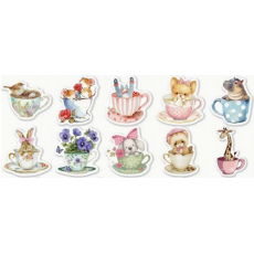 Watercolour Animal Tea Cup Stickers 10's